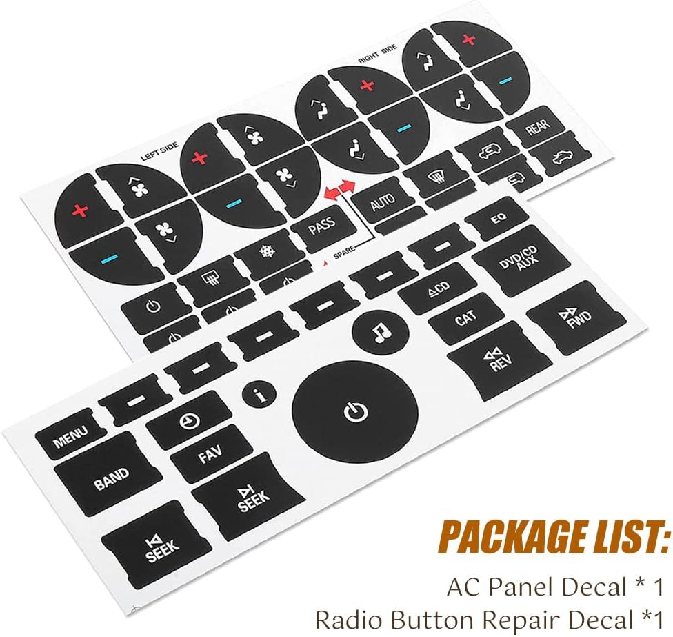 2Pcs AC Dash Button Decal + Radio Button Repair Kit Stickers, Decal Replacement for 2007-2015 GM Vehicles Car SUV Van Truck Chevy Accessories TRUCK DRIVER