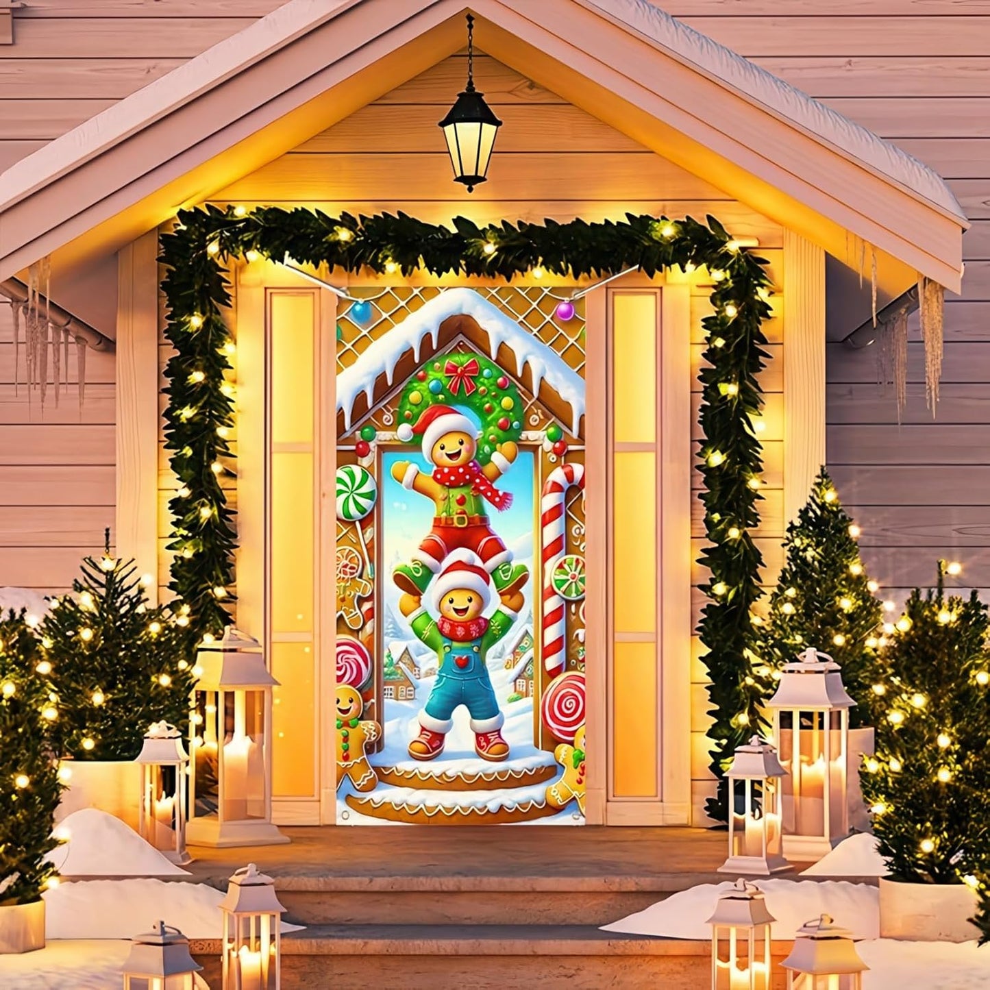 Christmas Door Cover Decorations Gingerbread House Door Cover Gingerbread Man Christmas Door Backdrop Banner Door Hanging Banner for Christmas Winter Party Holiday Supplies 35 X 71 In