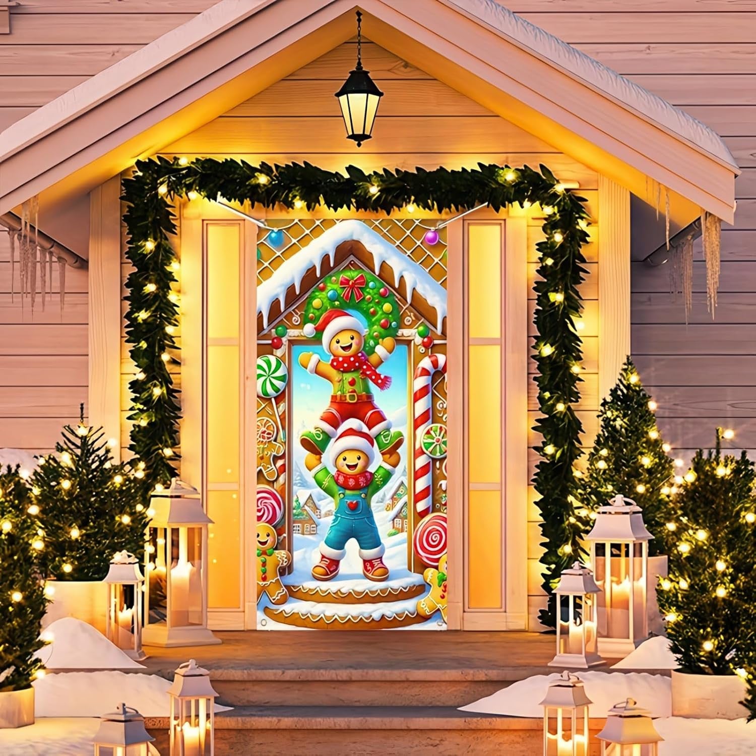 Christmas Door Cover Decorations Gingerbread House Door Cover Gingerbread Man Christmas Door Backdrop Banner Door Hanging Banner for Christmas Winter Party Holiday Supplies 35 X 71 In