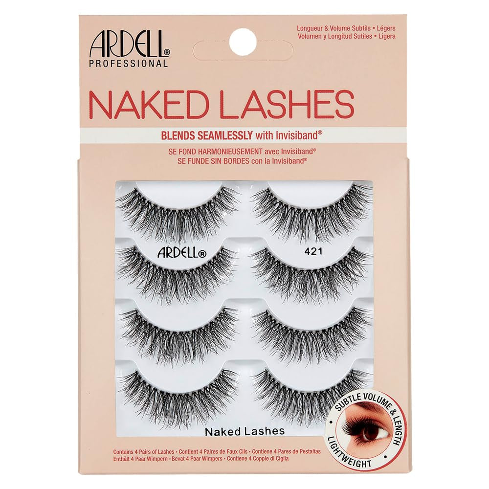 Naked Strip Lashes 421 – Natural-Looking, Long-Lasting False Eyelashes with Invisiband for Seamless Blend, 4 Pairs, 1-Pack