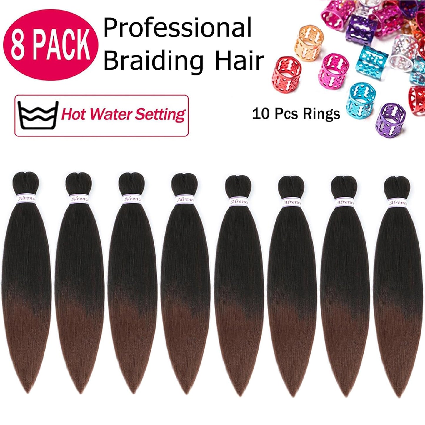 Pre Stretched Braiding Hair Long Braid 14 Inch 8 Packs Professional Braiding Hair Extensions Synthetic Crochet Twist Braids (14 Inch, T1B/30)