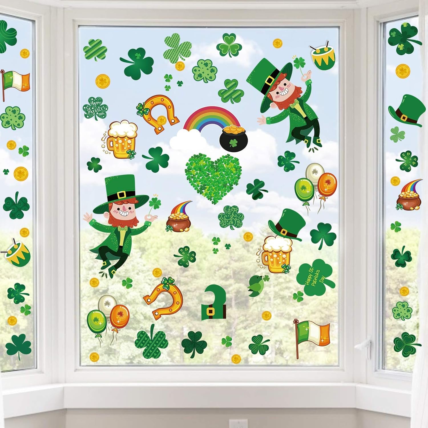 St Patricks Day Window Clings, 109 Pcs Shamrock Window Stickers for St Patricks Day Decorations
