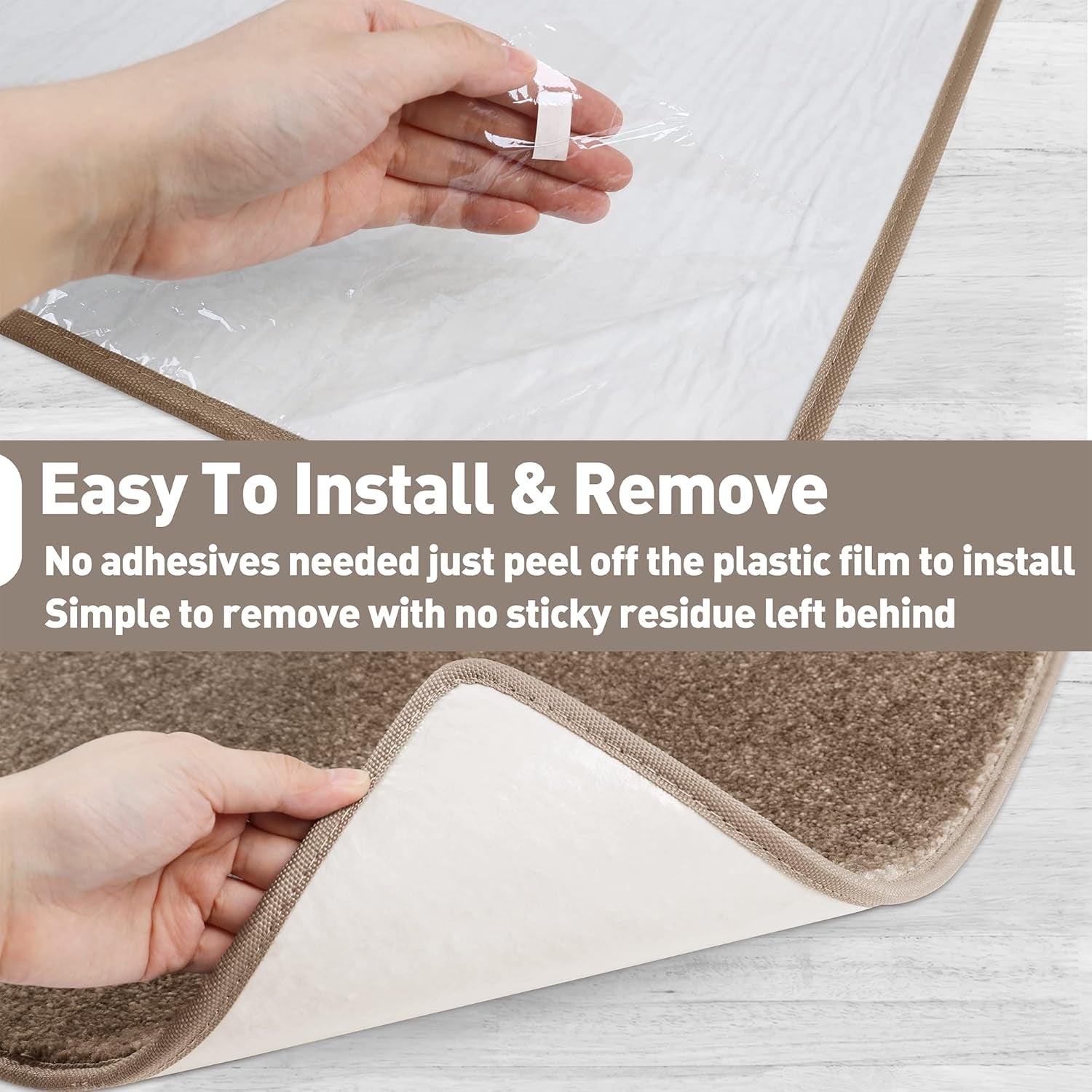 Carpet Stair Tread Landing Mat Tape Free Self Adhesive Non Slip Skid Resistant Indoor Doormat Area Rug Floor Mat for Kitchen Bathroom Workstations Washable 2' X 3' (Camel Brown)