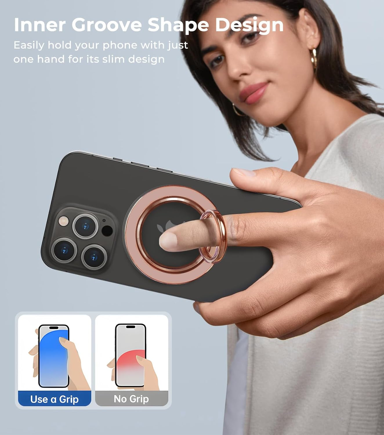 Glitter Magnetic Phone Ring Holder for Magsafe, Magnet Finger Ring Grip Stand Holder, Compatible with Pops0Ckets Magsafe Accessories for Women Iphone 16E,15,14, 13, 12 11 Pro/Max/Plus, Rose Gold