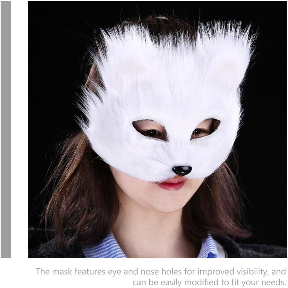 2Pcs Mask Halloween Fox Therian Mask Cosplay Costume Half Face Animal Furry Party Halloween Eye Cat Masks Halloween Costumes