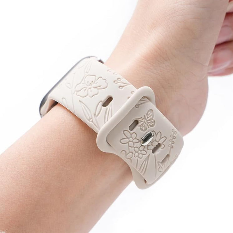 AXTECHS Engraved Butterfly Watch Bands Are Compatible with Apple Watch Bands Sizes 38Mm 40Mm 41Mm 42Mm 44Mm 45Mm 49Mm Iwatch Series 9 8 7 6 5 4 3 2 1 SE Ultra Ultra 2, and Are Made from Premium Soft Silicone for Men and Women.