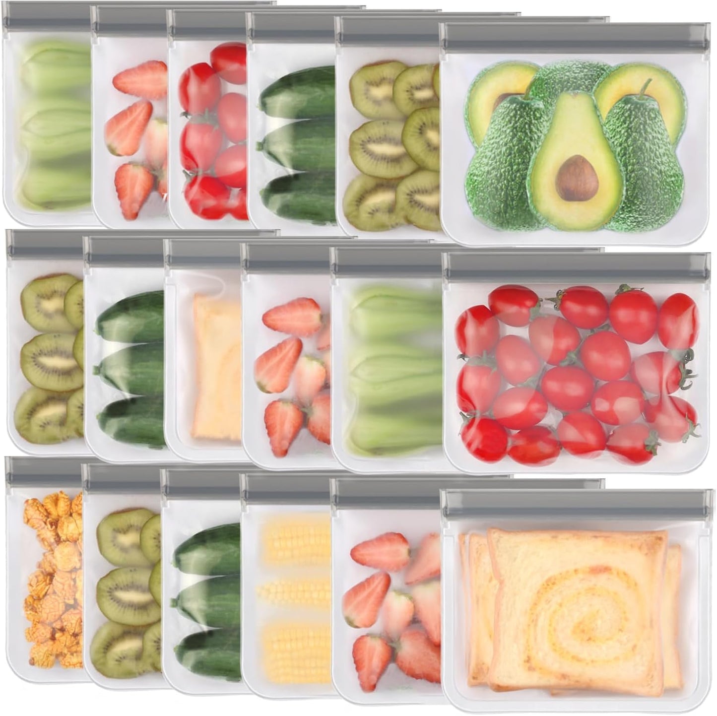 6 Pack Reusable Gallon Freezer Bags Dishwasher Safe, BPA Free Reusable 1 Gallon Bags Silicone, Leakproof Reusable Storage Bags for Marinate Meats, Cereal, Vegetables, Home Organization(Grey)