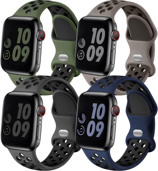 Compatible with Apple Watch Band 41Mm 40Mm 38Mm for Women Men, 4 Pack Silicone Sport Replacement Wristband for Iwatch SE Series 9 8 7 6 5 4 3 2 1, Anthracite/Darkblue/Armygreen/Olivegrey, S/M