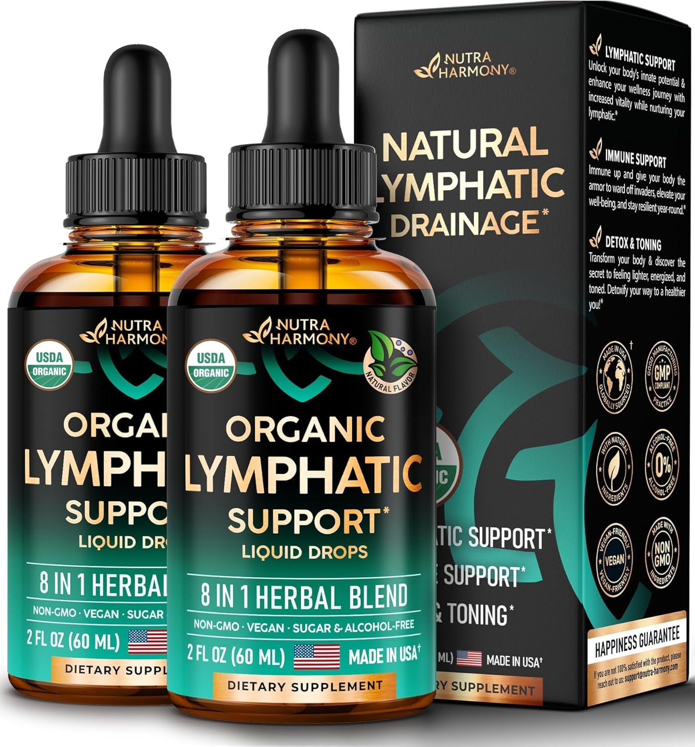 USDA Organic Lymphatic Drainage Supplement - Echinacea | Elderberry | Dandelion | Rosehip | Cleavers | Calendula | Burdock - Made in USA - Lymph System Drops - Immune Support, Cleanse & Detox, 2 Fl Oz TLBH