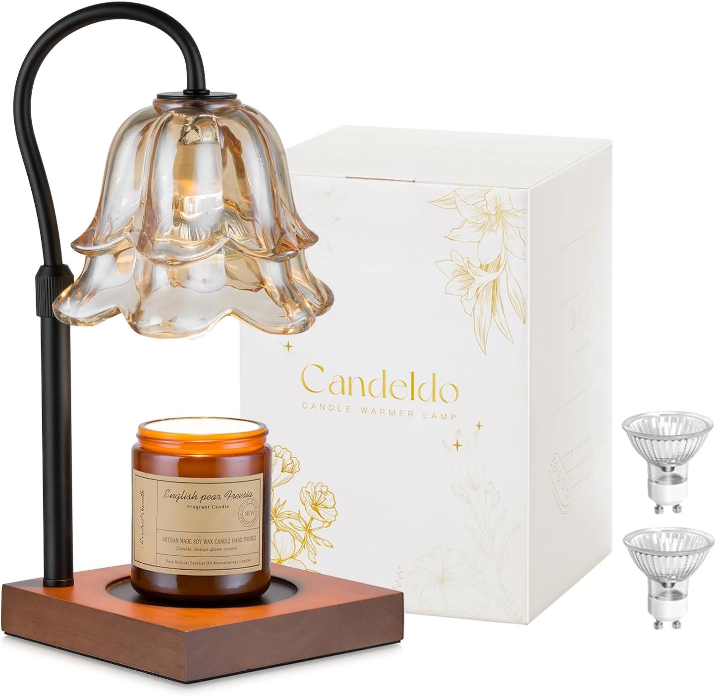 Candle Warmer Lamp with Timer: Flower Gold Candle Lamps Height Adjustable Home Bedroom Decor House Warming Christmas Gift Mothers Day Mom Gift for Women