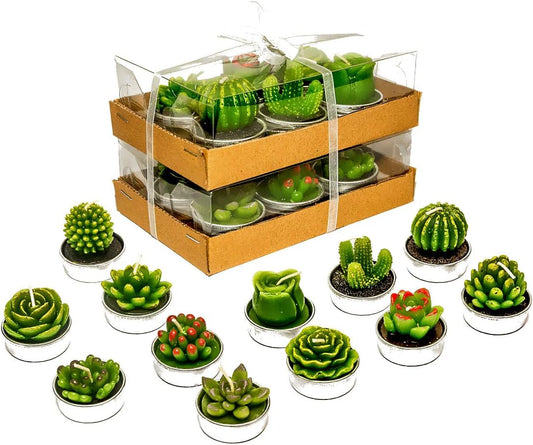 Cactus Tealight Candles, Unscented Decoration Tea Lights Candle, for Decor, Party Favors, Wedding, Baby, and Bridal Shower (12 Pieces)