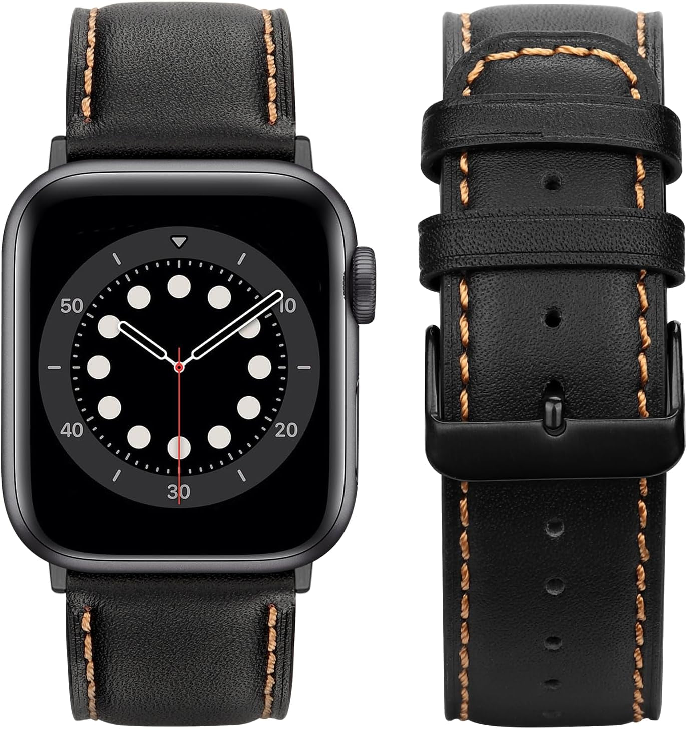 Bands Compatible with Apple Watch Band 49Mm 45Mm 44Mm 42Mm Men Genuine Leather Replacement Bands Compatible with Apple Watch Ultra 2 Ultra SE 2 SE Series 9 8 7 6 5 4 3 2 1, Black