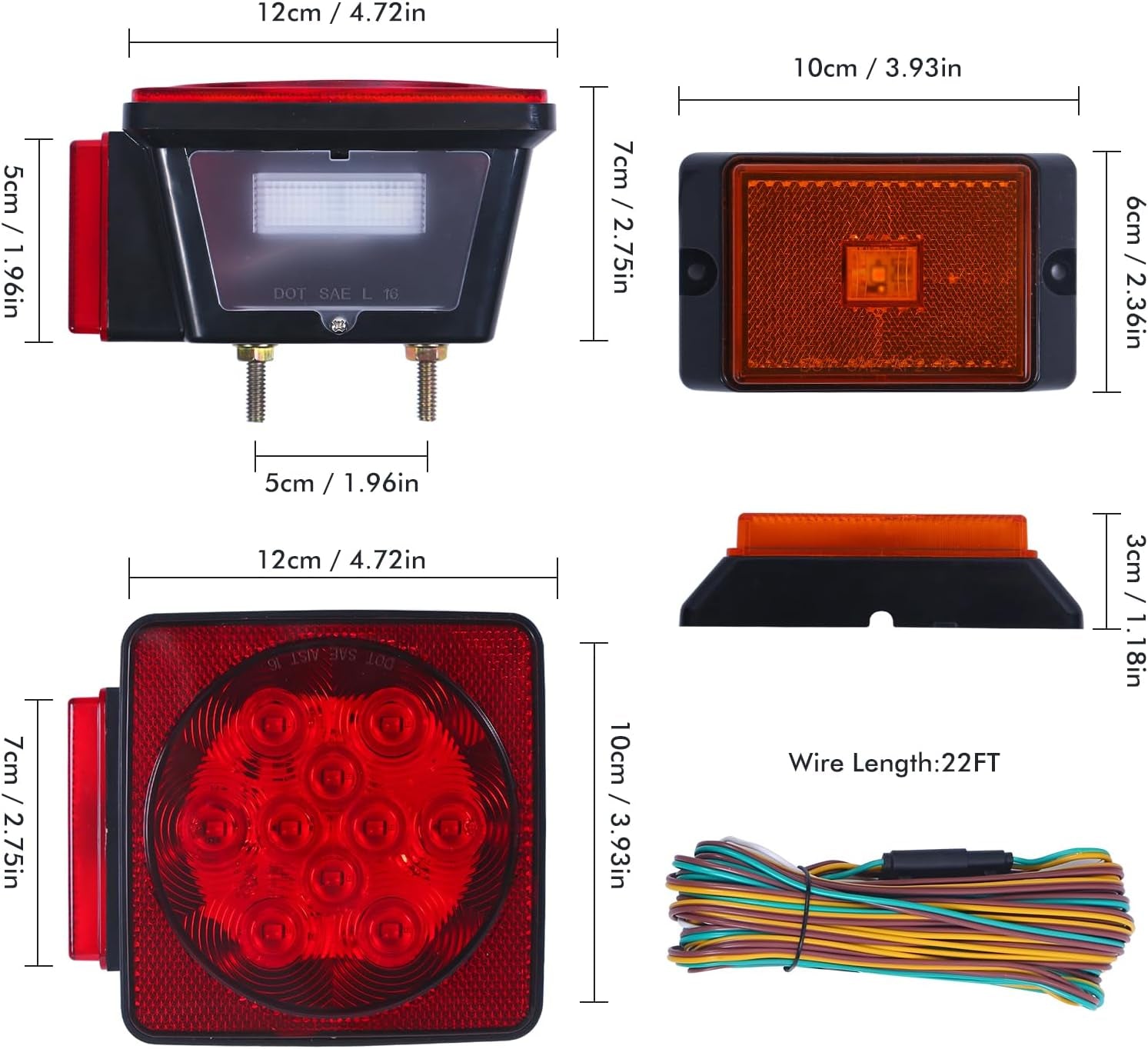 70205 Trailer Light Kit - 12V All LED, Left and Right Waterproof Submersible for Trailers, Boat Trailer Truck Marine Camper RV Snowmobile, Red