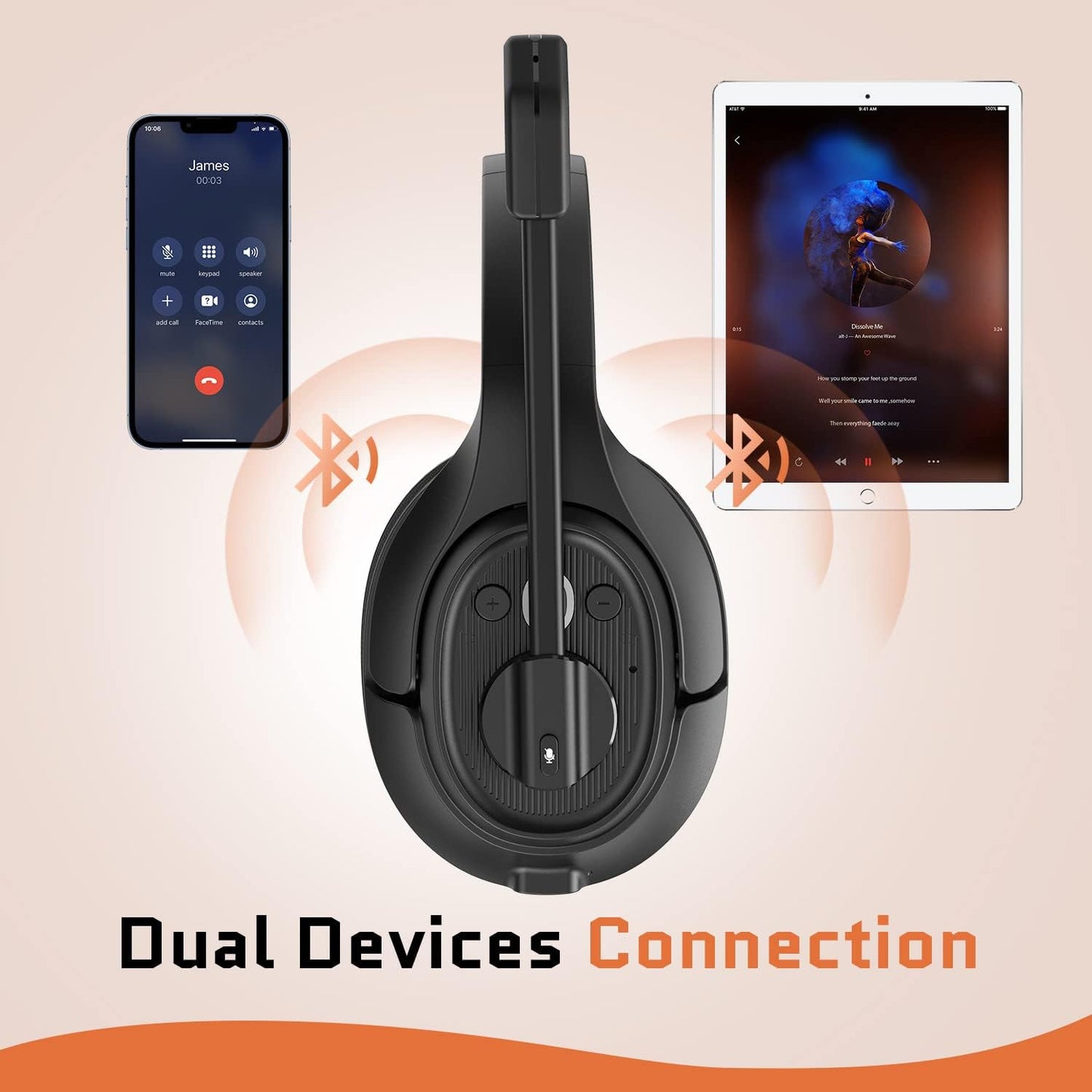 Noise Cancelling Trucker Bluetooth Headset with Microphone Wireless Ai-Powered ENC Headphones, 99Ft Long Range, 30H of Talk Time, All-Day Comfort on Ear Headsets Mute Button