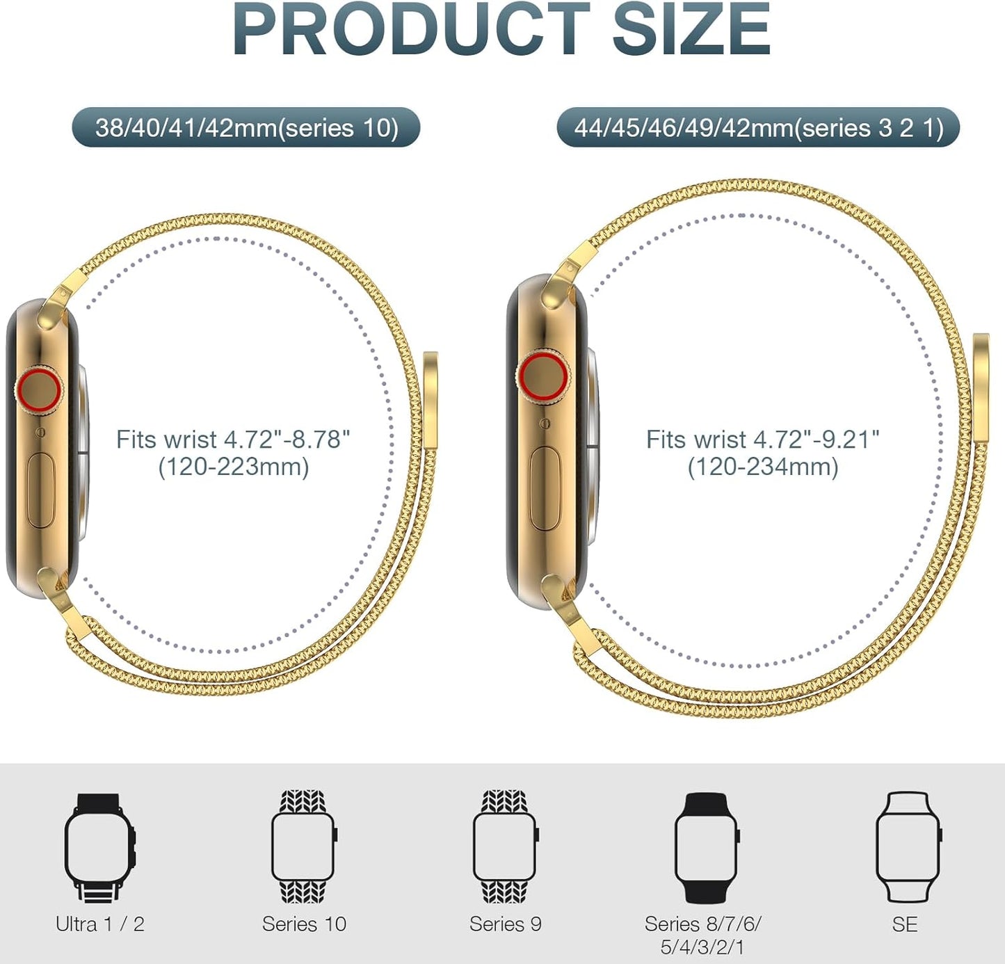 Stainless Steel Mesh Loop Compatible with Apple Watch Band 38Mm 40Mm 41Mm 42Mm 44Mm 45Mm 46Mm 49Mm Women Men, Magnetic Clasp Replacement Strap for Iwatch Series Ultra SE 10 9 8 7 6 5 4 3 2 1