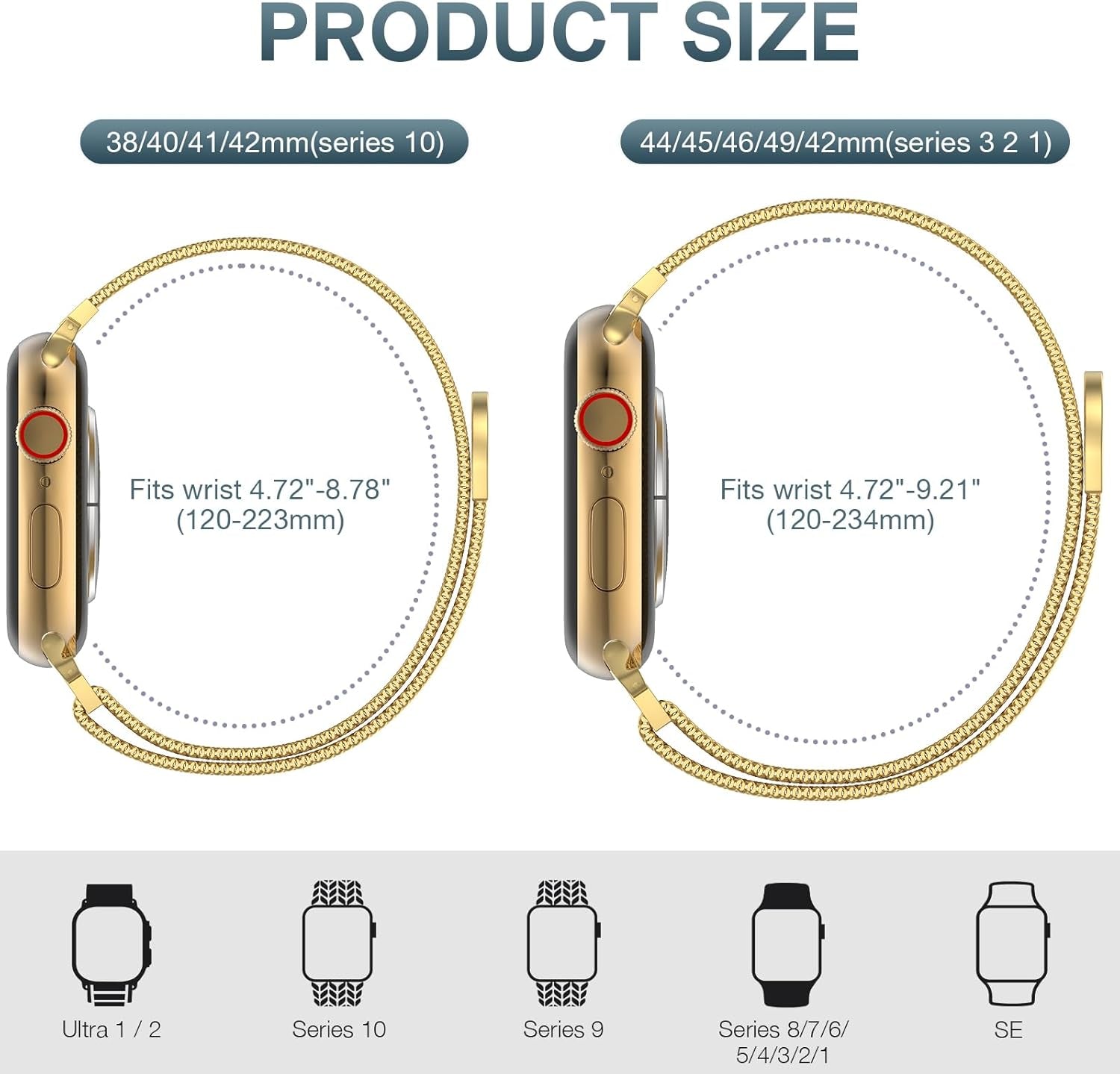 Stainless Steel Mesh Loop Compatible with Apple Watch Band 38Mm 40Mm 41Mm 42Mm 44Mm 45Mm 46Mm 49Mm Women Men, Magnetic Clasp Replacement Strap for Iwatch Series Ultra SE 10 9 8 7 6 5 4 3 2 1