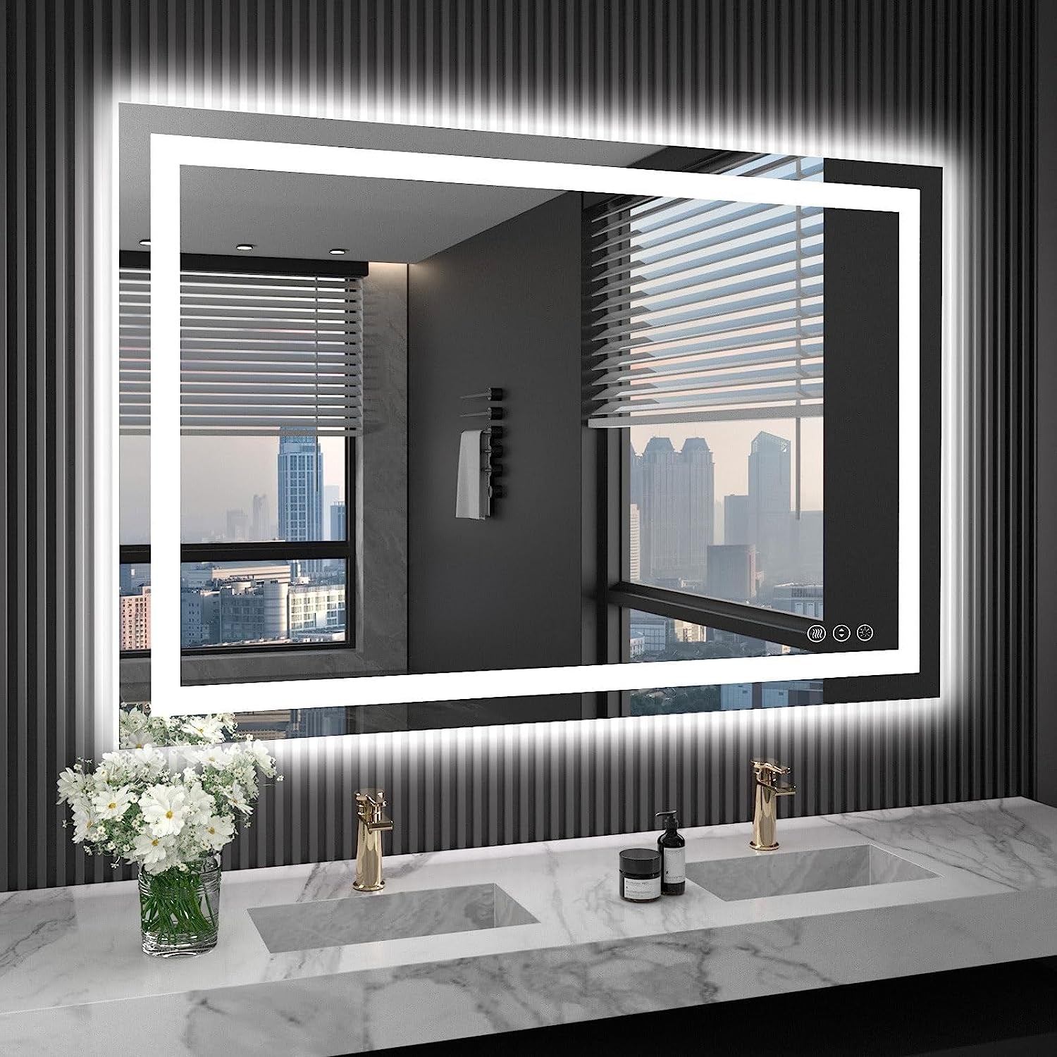 60”X30“ RGB LED Bathroom Mirror with Lights for Bathroom, Anti-Fog, Dimmable，Multiple Light Modes, RGB Backlit + Front Light, Memory Function, Tempered Glass
