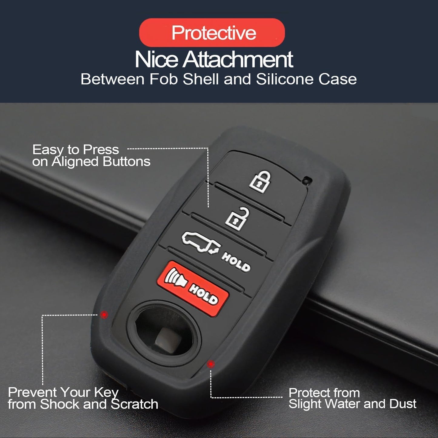 2Pcs Compatible with Toyota Tacoma Prius Venza Corolla Crown Sequoia Tundra Grand Highlander RAV4 Prime Mirai Smart 4 Buttons Key Fob Cover Case Key Chain Protector Keyless Entry Remote Holder