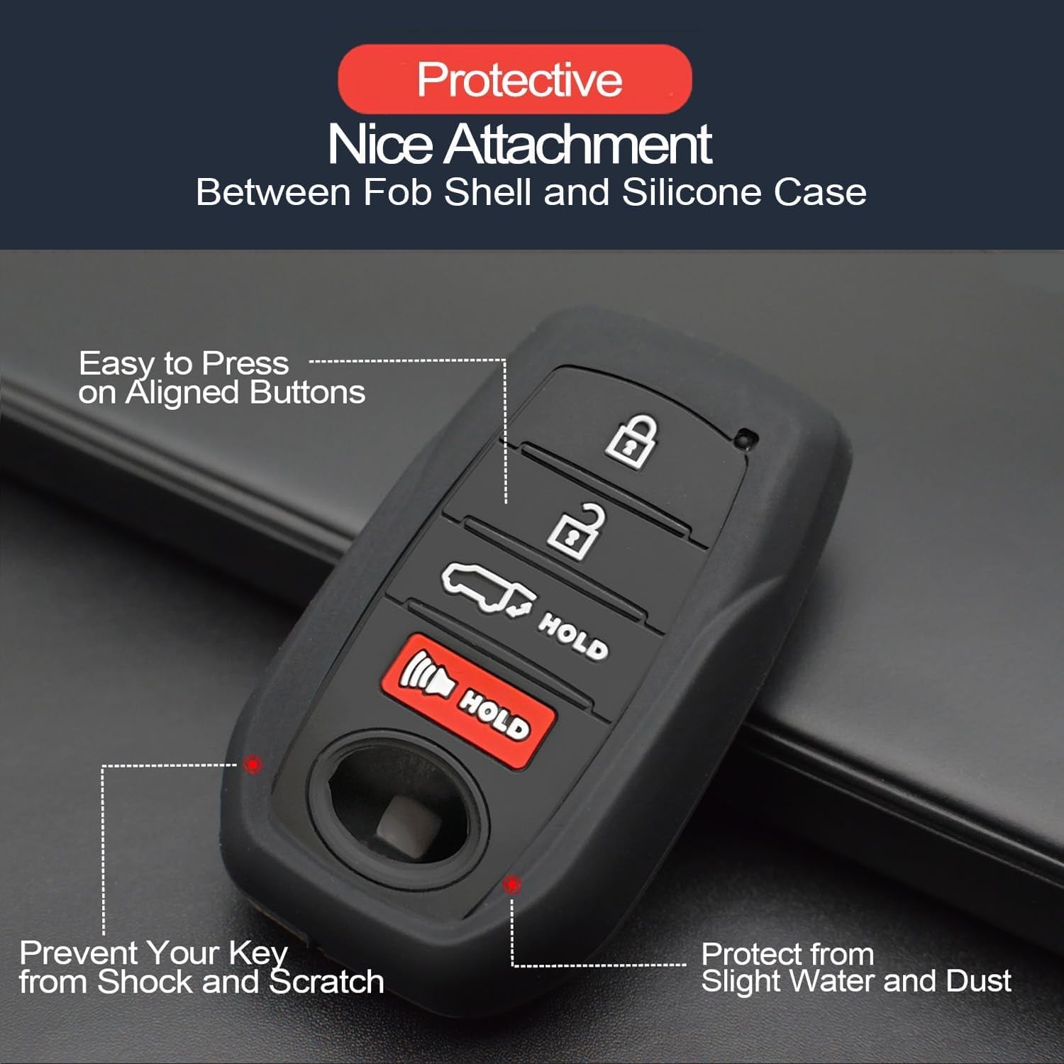 2Pcs Compatible with Toyota Tacoma Prius Venza Corolla Crown Sequoia Tundra Grand Highlander RAV4 Prime Mirai Smart 4 Buttons Key Fob Cover Case Key Chain Protector Keyless Entry Remote Holder