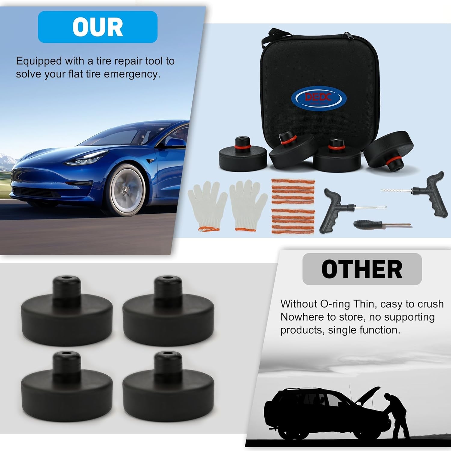 Lifting Jack Pad Pucks Compatible for Tesla Model 3/S/X/Y 2013 to 2024,Accessories for Vehicles,4 Pcs with Storage Case and Tire Tools