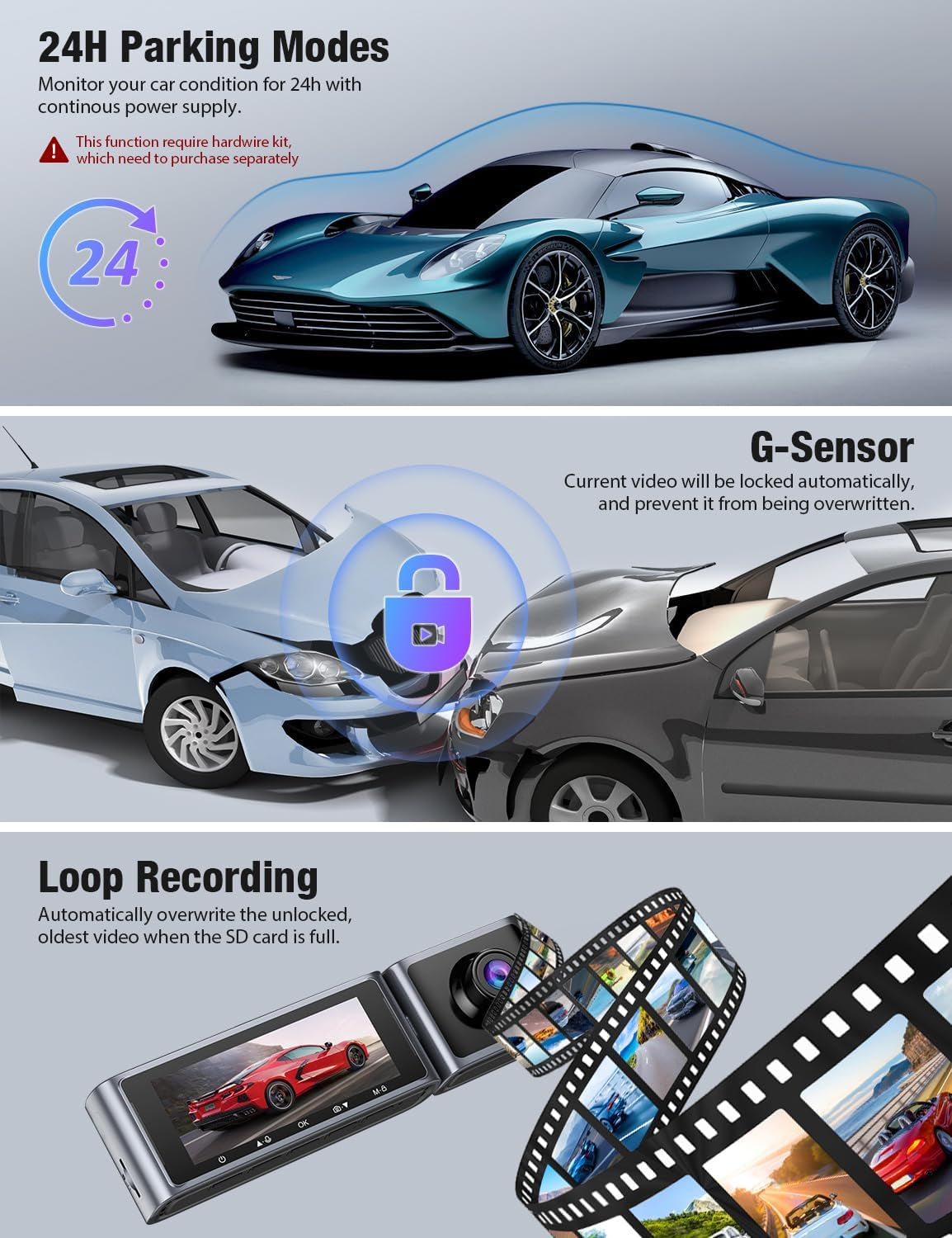 Dash Cam 5G Wifi GPS, Dash Cam Front and inside 4K/2K/1080P+1080P, 64GB Card Included, Dash Camera for Cars with 3.18" LCD Screen, Car Camera with IR Super Night Vision, WDR, G-Sensor, App