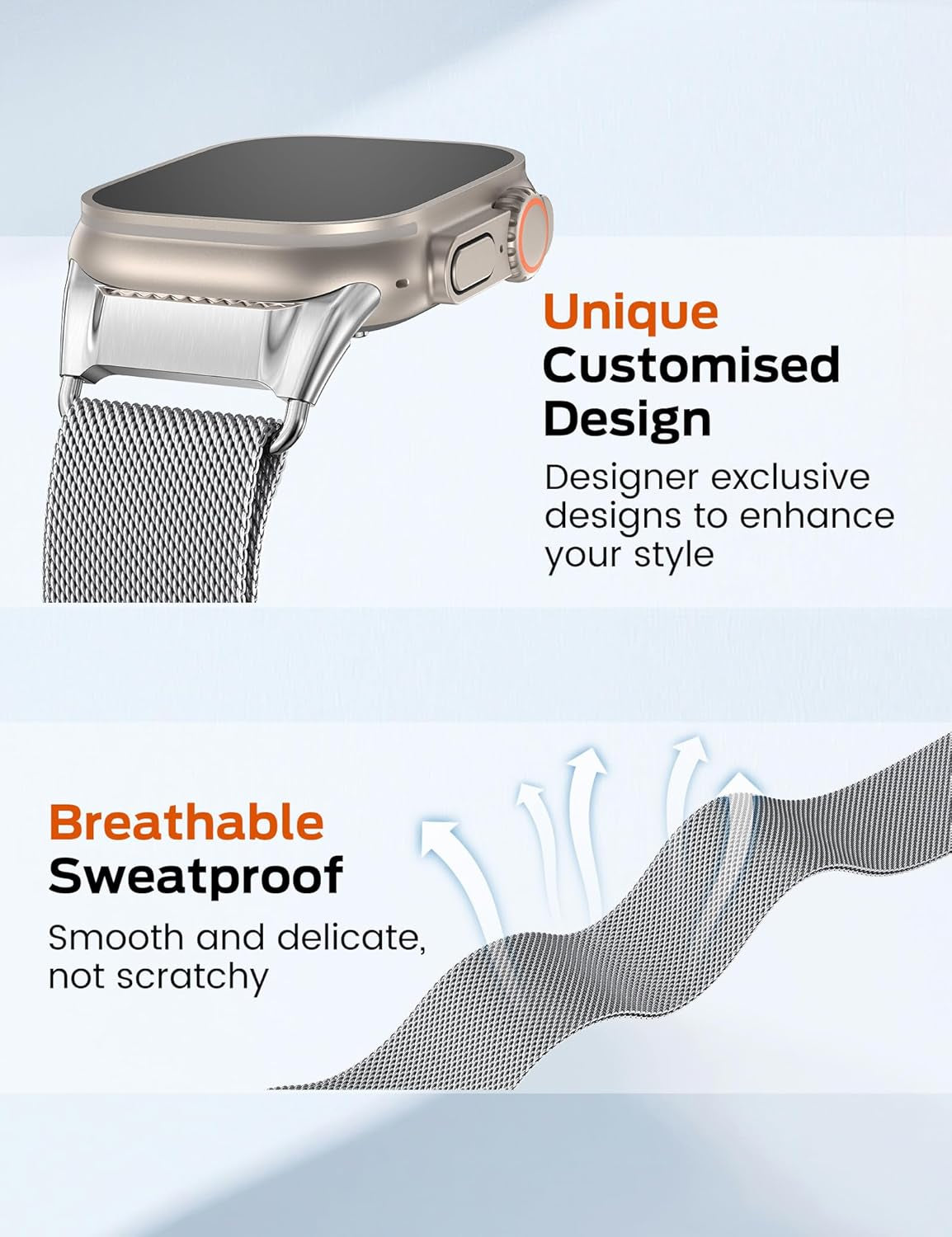Milanese Mesh Loop Compatible with Apple Watch Band Ultra 2/1 49Mm Series 10 46Mm, Mechanical Design Metal Connector for Iwatch Series 9/8/7 45Mm, Se2/Se/Series 6/5/4 44Mm, Series 3/2/1 42Mm