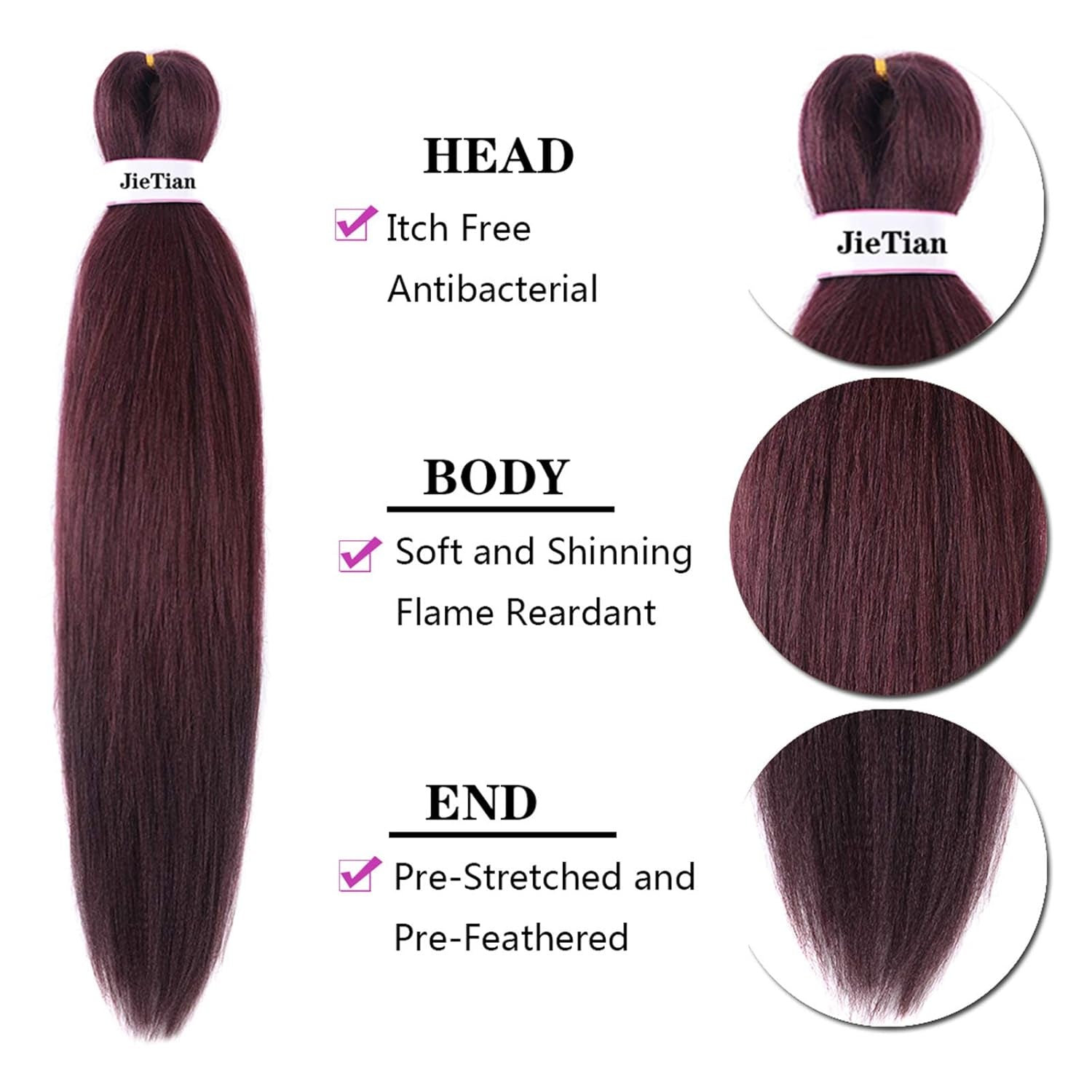 Pre Stretched Braiding Hair Burgundy Red 30 Inch 8 Packs Synthetic Crochet Braids Hot Water Setting Professional Soft Yaki Texture Synthetic Hair Extensions(99J)
