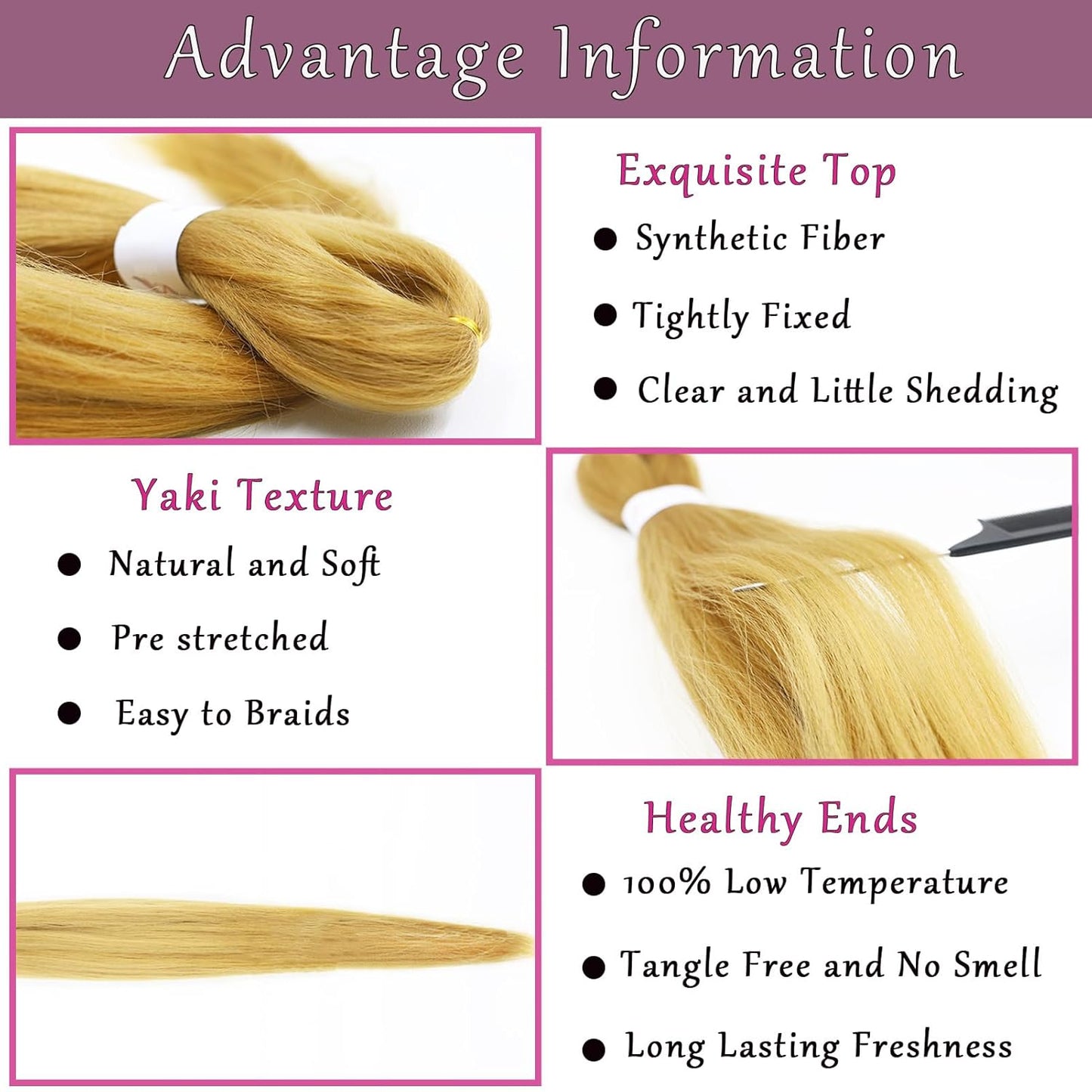 Honey Blonde Braiding Hair Pre Stretched 26 Inch 2 Pack Pre Stretched Braiding Hair Long Straight Kanekalon Braiding Hair Soft Yaki Synthetic Braids Hair Extensions（27 Braiding Hair）