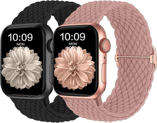 Braided Solo Loop Compatible with Apple Watch Band 38Mm 40Mm 41Mm, Adjustable Stretchy Bands Elastic Sport Wristbands for Iwatch Series 8 7 6 5 4 3 2 1 SE Ultra, for Men/Women, 2 Pack.