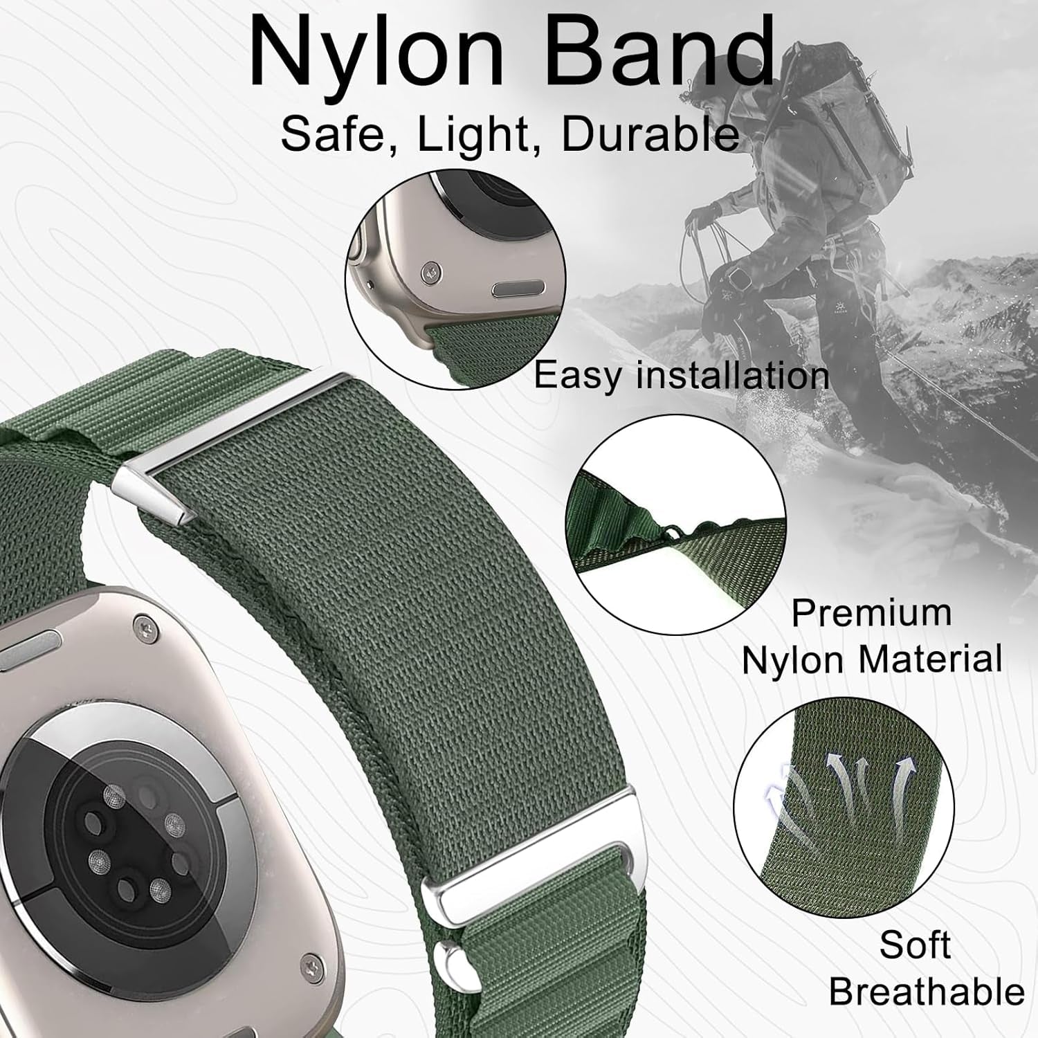 Alpine Loop Nylon Band - Compatible with Apple Watch Ultra 2/Ultra Band 49Mm 45Mm 44Mm 42Mm for Men Women, Adjustable with Metal C-Hook Strap for Iwatch Ultra 2, Iwatch Ultra Series SE 9/8/7/6/5/4/3