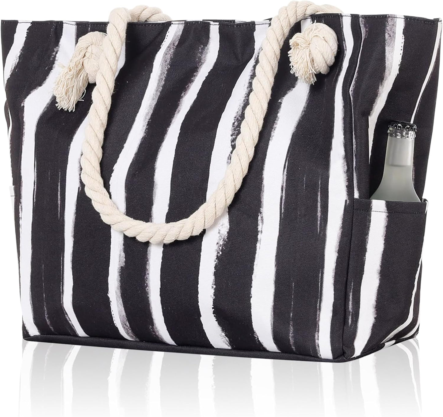 Large Canvas Beach Tote Bag with Zipper Women Swim, Travel, Shopping, Gym and Beach Holiday Cruise Essentials