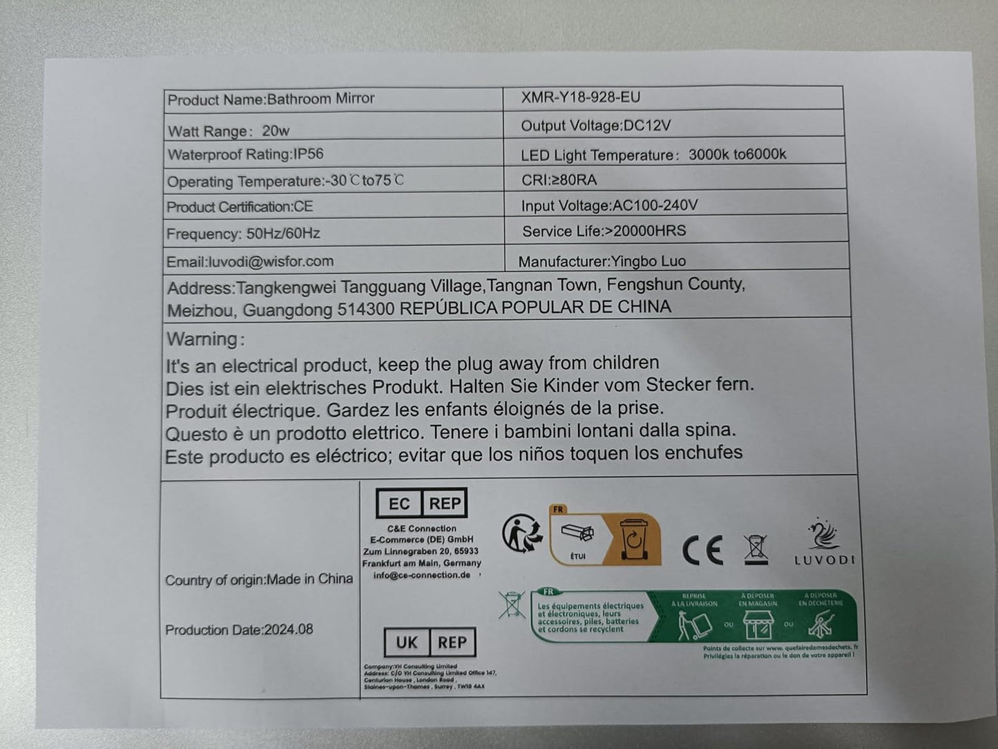 round LED Bathroom Mirror: 24” Circle Lighted Dimmable Wall Mounted Vanity Mirror with Bright Backlit - Smart Mirror anti Fog with Touch Switch for Restroom Bedroom Living Room