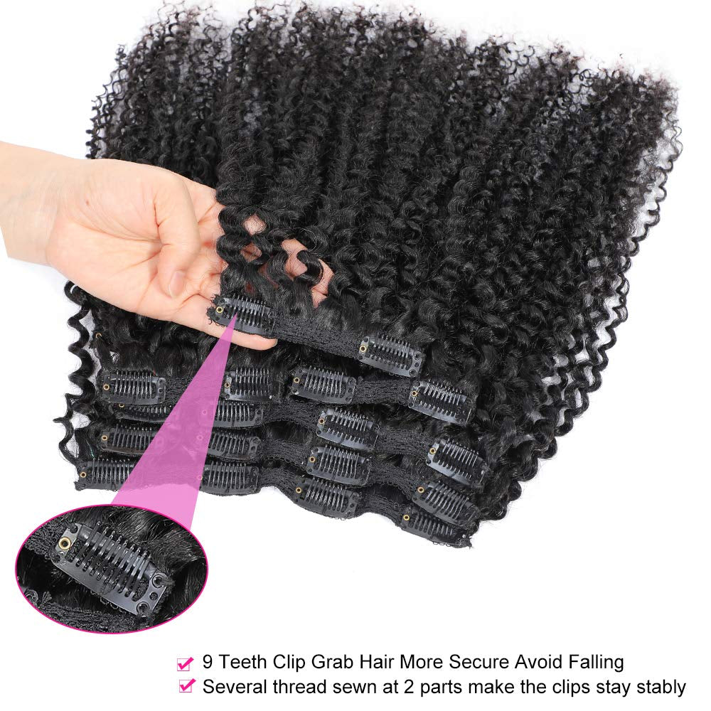 Kinky Curly Clip in Hair Extensions for Black Women,  10 Inch Curly Hair Extensions Clip in Human Hair, 3C 4A Kinky Curly for Women