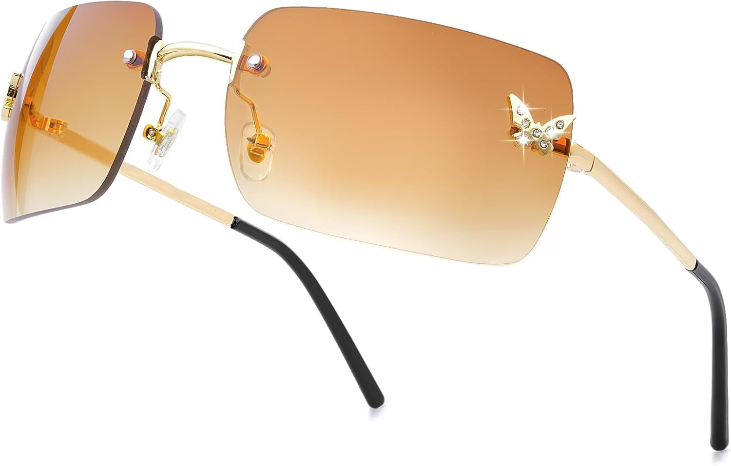 Rimless Rectangle Y2K Sunglasses for Women Men Cute Small Clear Frameless Tinted Lens 2000S Fashion Shades Butterfly