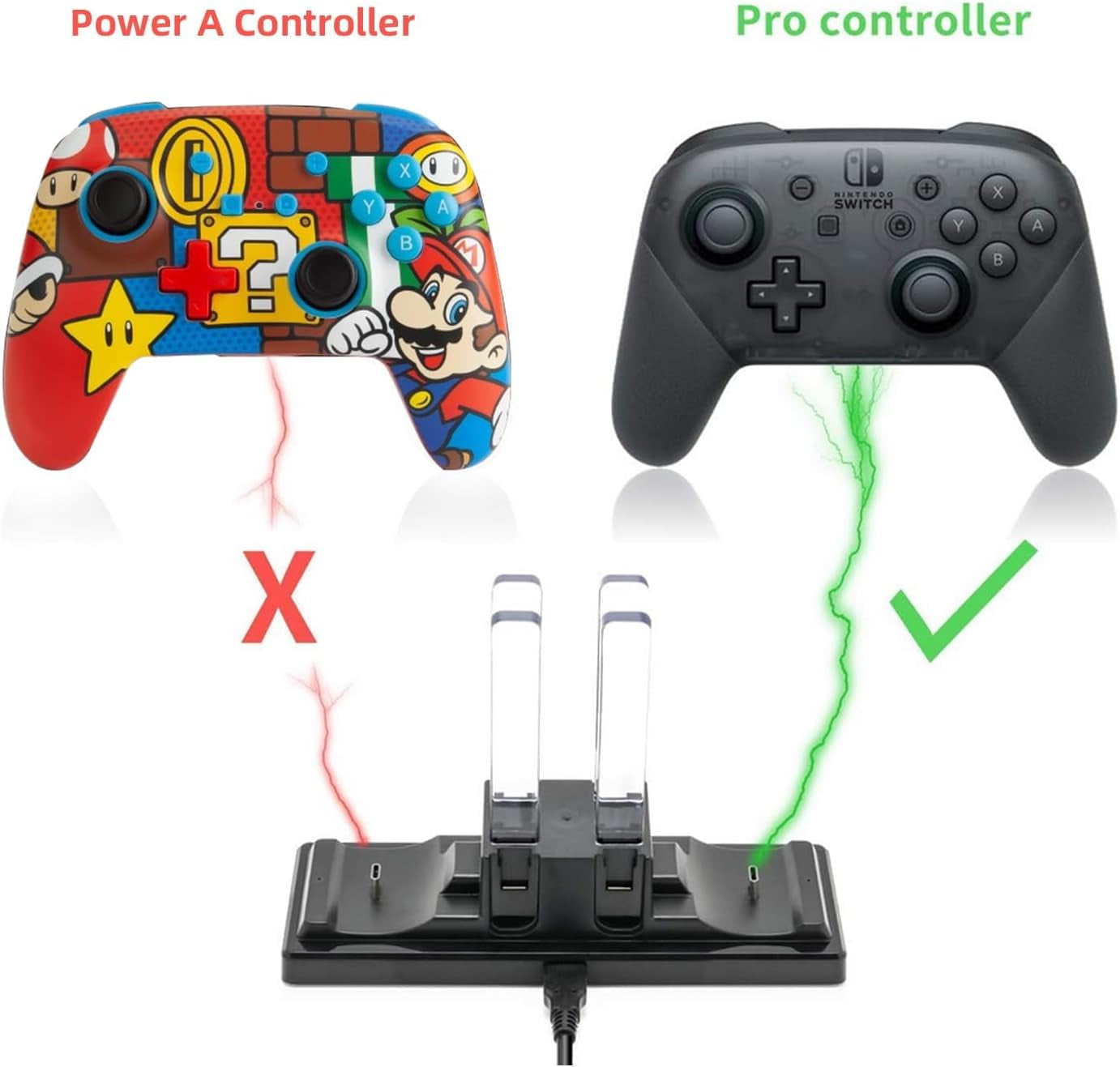 Controller Charger Dock for Nintendo Switch, 6 in 1 Charging Station for Nintendo Switch Joy-Con Controllers and Pro Controllers Black(Not for Powera Pro Controllers)