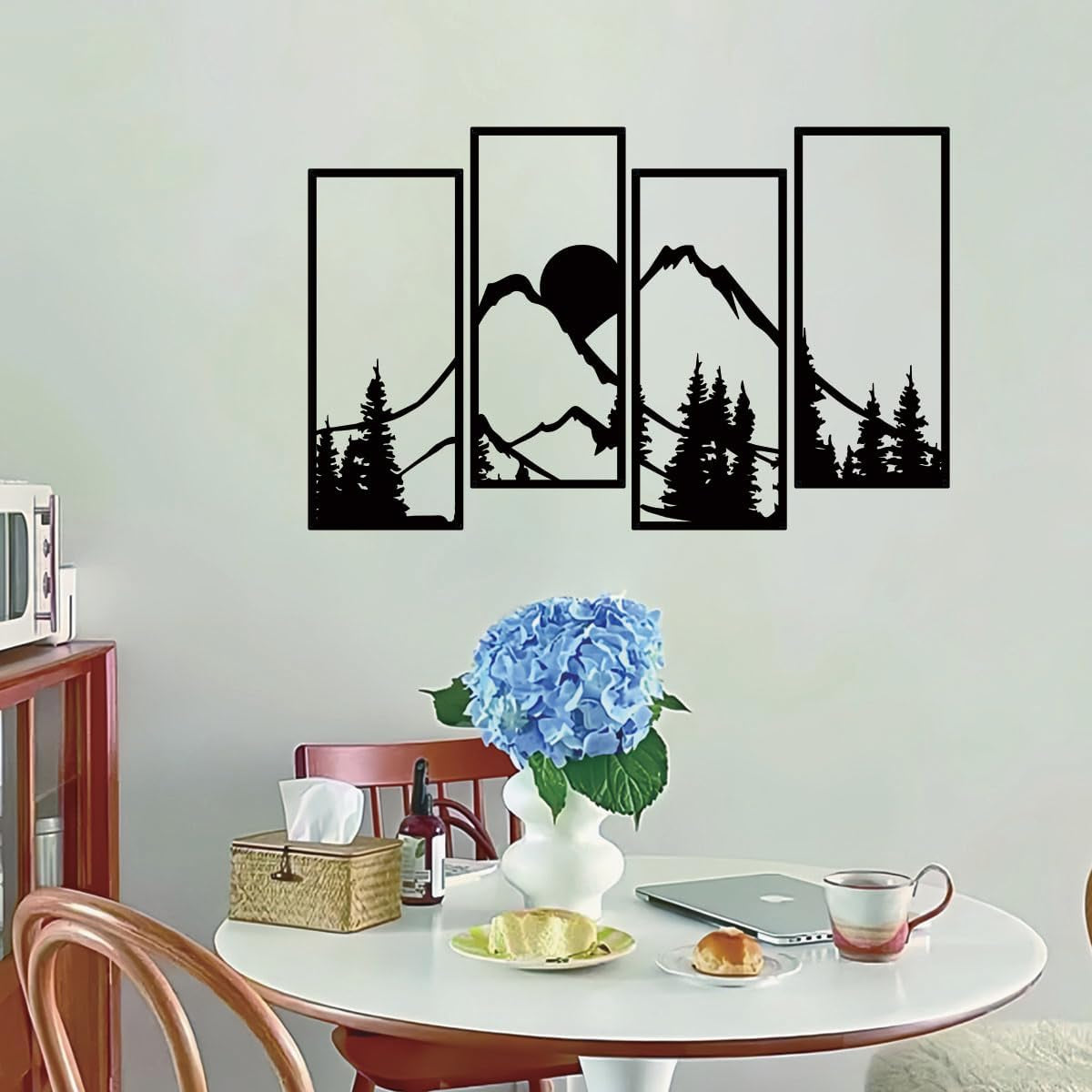 Metal Sunset Mountain Forest Wall Decor Set of 4, Minimalist Line Drawing Large Mountains Wall Art Home Decor for Living Room Bedroom Office…