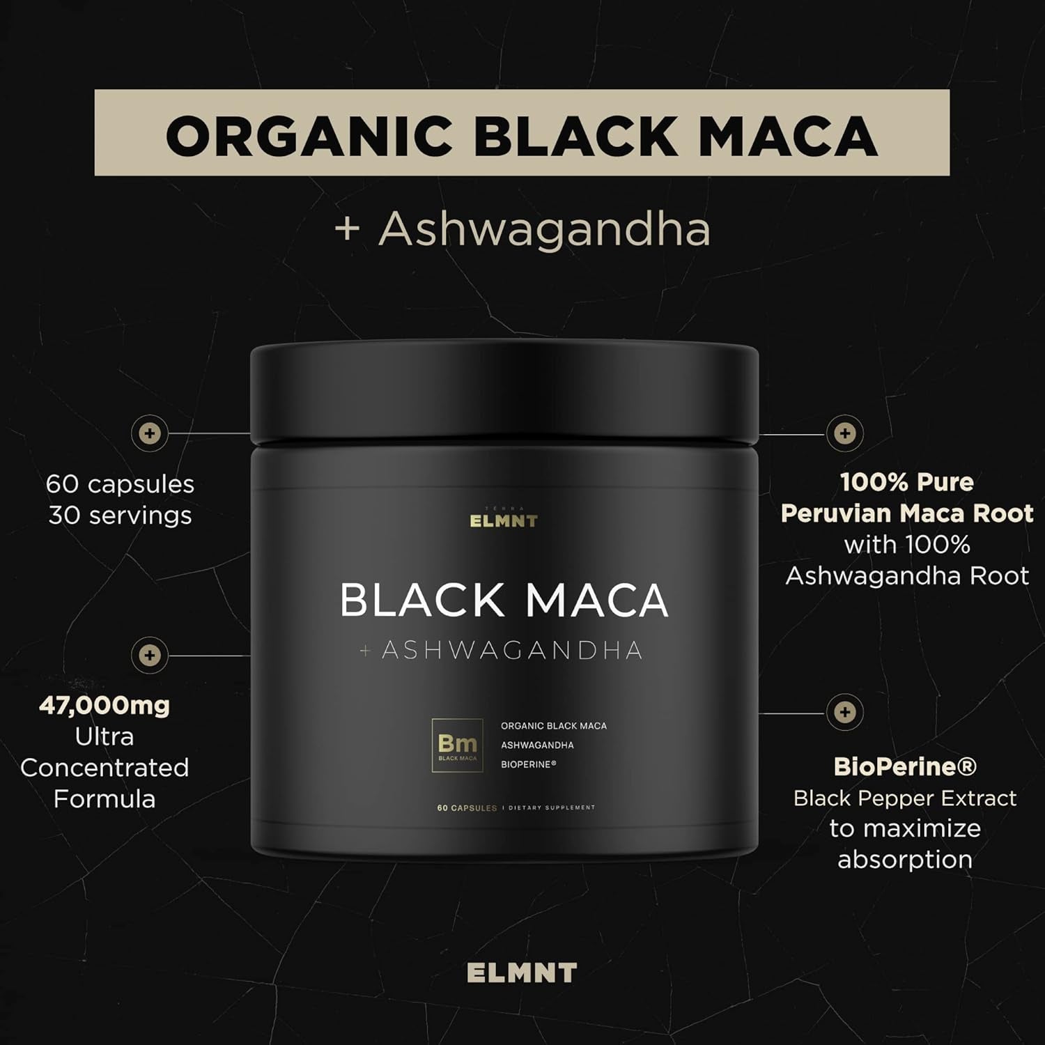 40,000Mg 40X Strength Organic Black Maca Root + Ashwagandha - #1 Highest Potency Black Maca Root Capsules for Men Supplement 100% Pure Maca Peruana 40:1 Extract Maca Powder Pills Male Booster TLBH