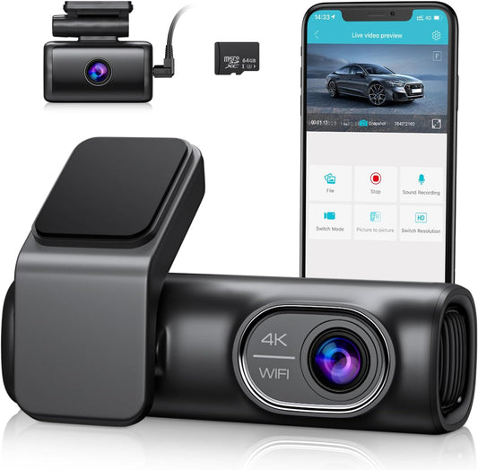 Dash Cam Front and Rear 4K/2K/1080P+1080P 5G Wifi GPS, Dash Camera for Cars with 64G SD Card, Dual Dash Cam with WDR Night Vision, 24H Parking Mode,170°Wide, G-Sensor, Loop Recording, APP