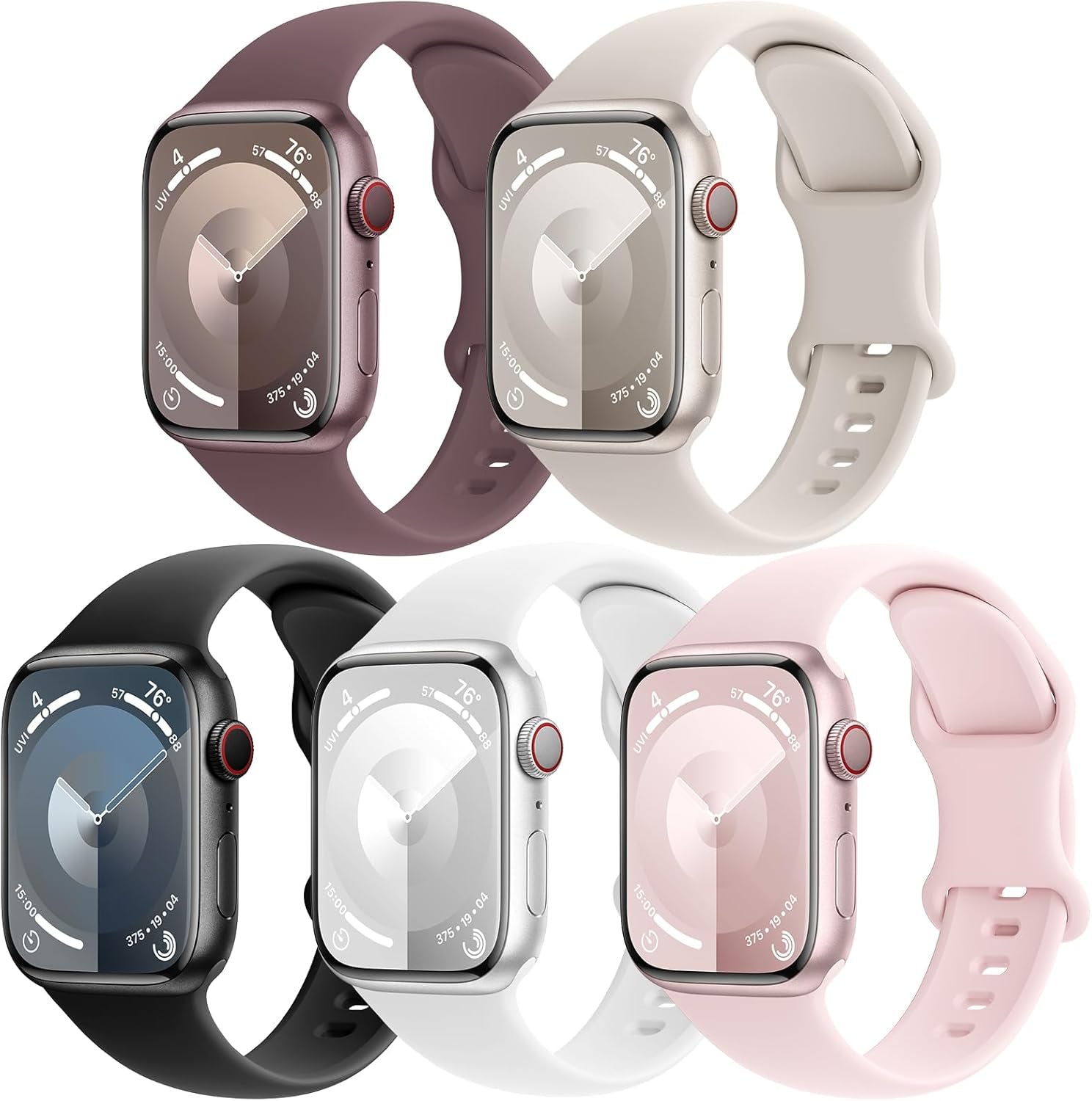 5 Pack Silicone Sport Straps Compatible for Apple Watch Band 38Mm 40Mm 41Mm 42Mm 44Mm 45Mm 49Mm for Women Men,Soft Waterproof Wristbands for Iwatch Series 9 Ultra 8 SE 7 6 5 4 3