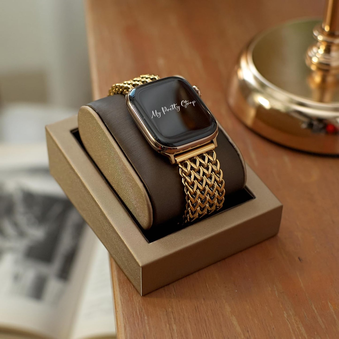 Gold Apple Watch Band & Glossy XOXO Protective Case Bundle – Elegant Stainless Steel Strap & Luxury Metal Cover for Apple Watch Series 1-10, SE & Ultra (38MM/40MM/41MM) Mermaid