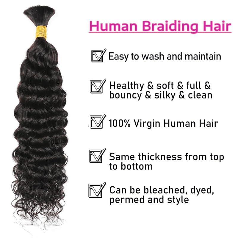 Human Braiding Hair 14Inch Water Wave Bulk Human Hair for Braiding 100G 2Bundle/Pack No Weft Human Hair Bundles for Braiding Micro Human Braiding Hair for Boho Braids(14Inch,Natural Black)