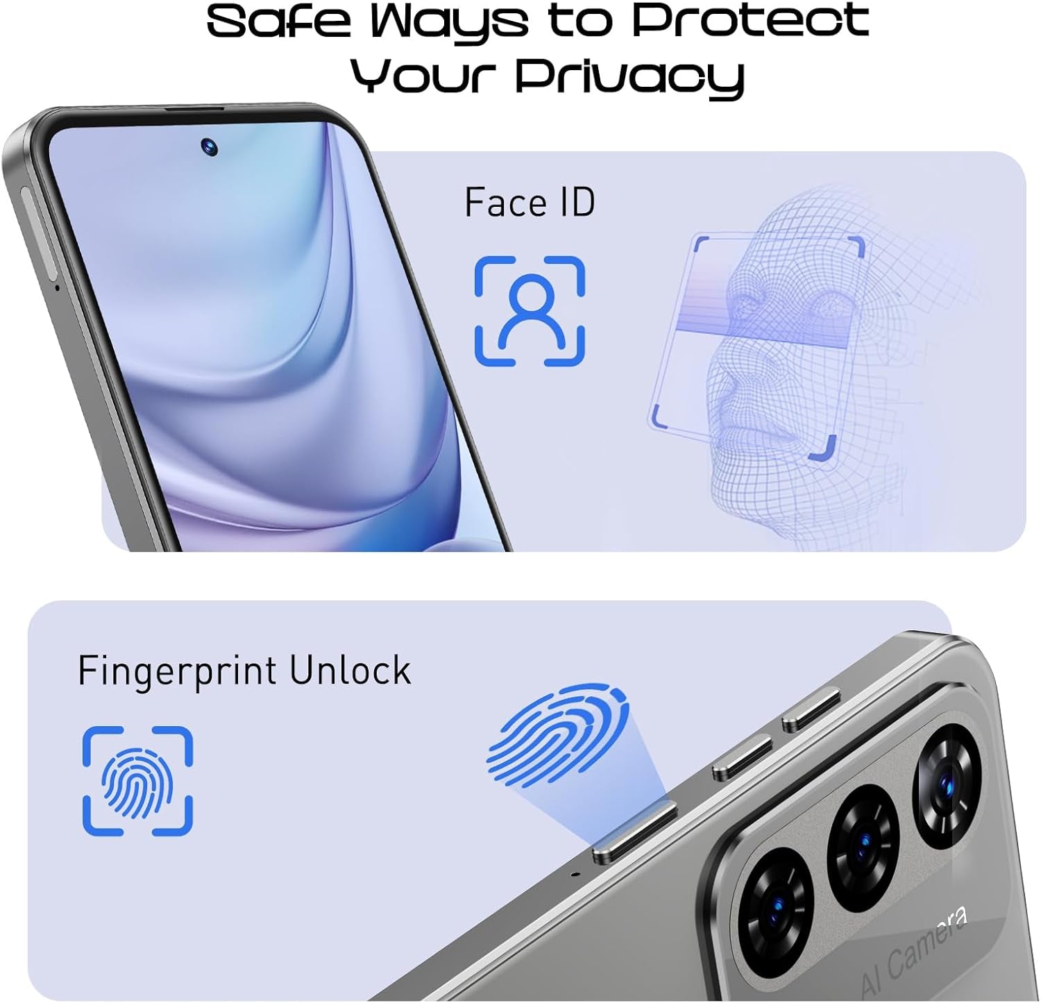 Unlock Phone Mate 60,6.79 Inch HD+ Screen Smartphone,4G Dual SIM Cheap Mobile Phones 4GB+ 128GB Expanded 512G 5280Mah 21MP Camera T-Mobile Android Phone with Finger&Face Unlock Pearl Grey