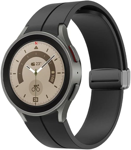 Silicone Magnetic Buckle Band Compatible with Samsung Galaxy Watch 5 40Mm 44Mm/Galaxy Watch 5 Pro 45Mm, Waterproof Silicone Sport No Gap Connector Smartwatch Bands for Galaxy Watch 4