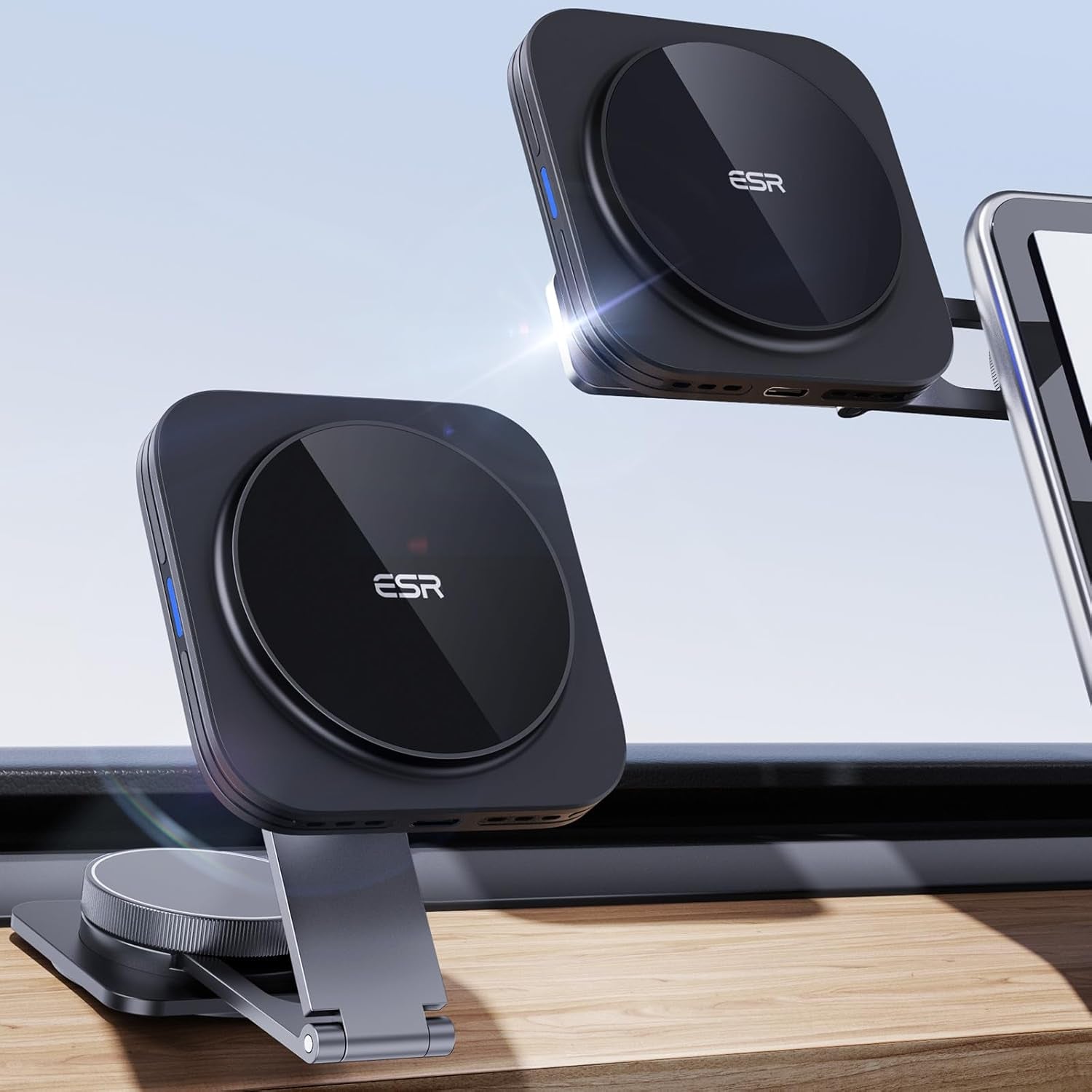 for Magsafe Car Mount Charger, Foldable Dashboard Magnetic Wireless Car Charger for Tesla, for Magsafe Car Charger, Tesla Touchscreen Car Phone Holder for Iphone 15/14/13/12, Strong Magnets, Black