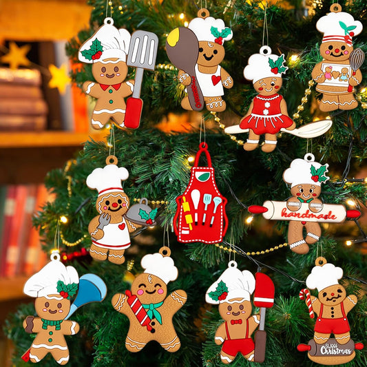 12Pcs Gingerbread Christmas Decoration for Tree - Cooking Gingerbread Man Ornaments Christmas Hanging Decor for Christmas Tree Home Kitchen Decor Party Supplies