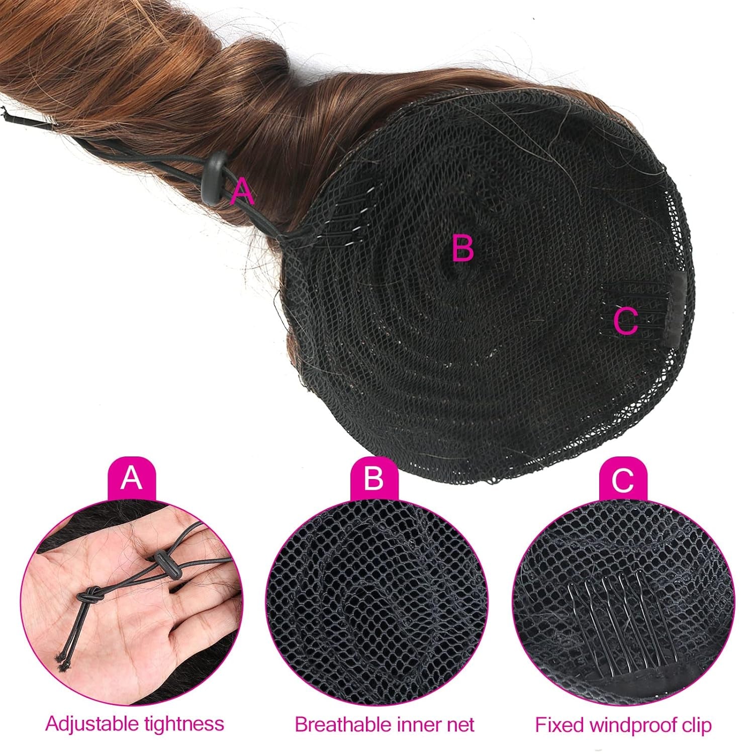 Highlights Curly Ponytails Drawstring Ponytail Extension for Black Women, 14Inch Ombre Brown Ponytail Short Spiral Curl Hair Piece Clip on Ponytails for Women Pretty Party Hair Extensions(T4/30#)