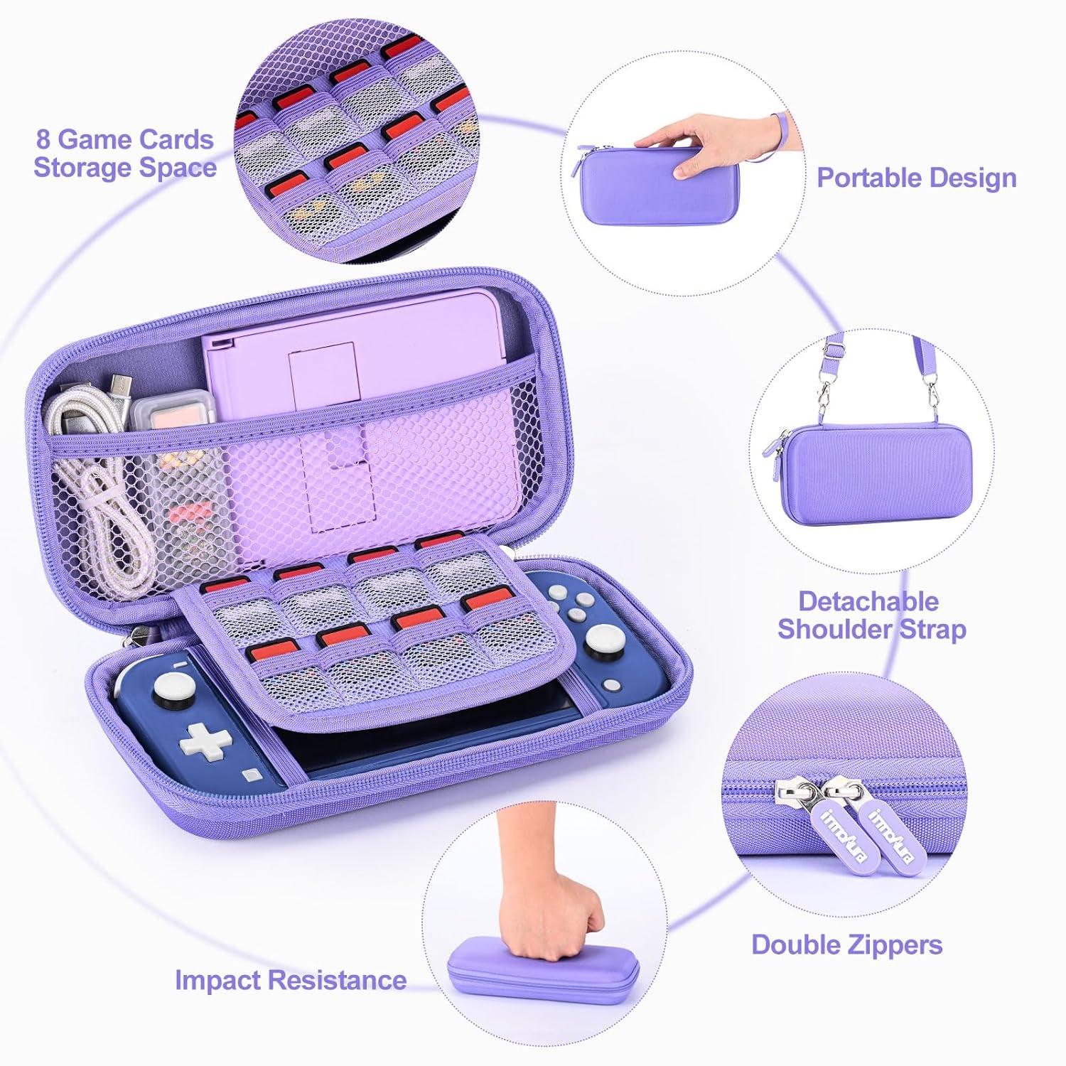 Switch Lite Case 18 in 1 Switch Lite Accessories Bundle with Switch Lite Carrying Case, Switch Game Case, Switch Lite Screen Protector, Switch Thumb Grips (Purple)