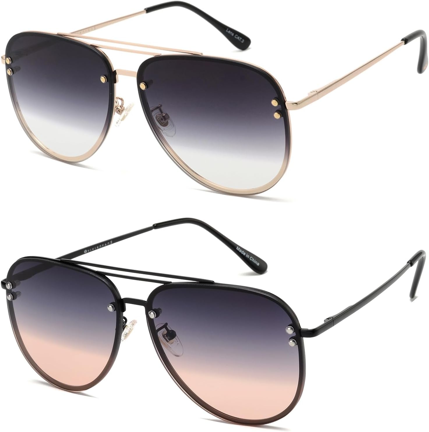 Premium Rimless Oversized Aviator Sunglasses for Women, Polarized PC Lens UV Protection Women’S Shade VF2203