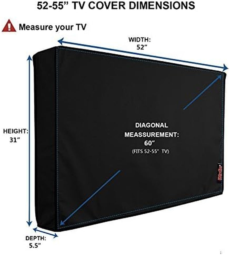 Outdoor Waterproof and Weatherproof TV Cover for 52 to 55 Inch outside Flat Screen TV, Black 600D Thick Fabric TV Screen Protector with Bottom Cover