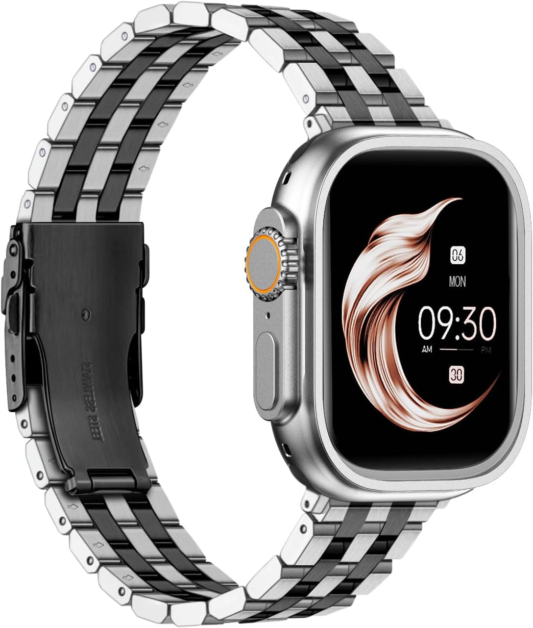 Metal Watch Band for Men Women Fit for Apple Watch 38Mm/40Mm/41Mm/42Mm/44Mm/45Mm/49Mm Compatible with Iwatch Series 10/9/8/7/6/5/4/3/2/1/ Se/Ultra Polished Strap Replacement Bracelet